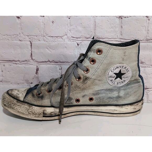 Size 9 - Converse Chuck High Top Denim Cherry Blossom Goth Zombie Custom Shoe - Picture 11 of 15